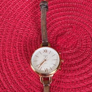 Fossil Gold Watch with Brown Strap